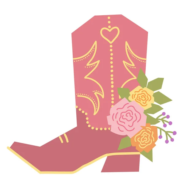牛仔靴与花卉装饰 病媒牛仔靴和玫瑰花 为设计而在白色上隔离的乡村装饰 牛仔女孩风格插图 — 图库矢量图片