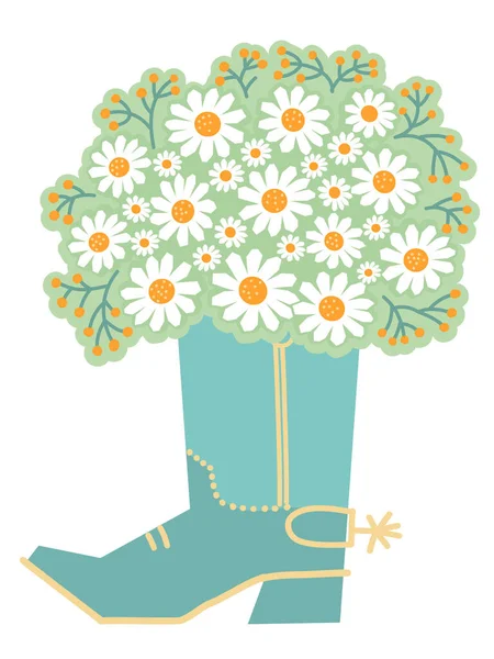 Λουλούδια Για Μπότες Καουμπόη Διάνυσμα Καουμπόικη Μπότα Και Φρέσκο Χαμομήλι — Διανυσματικό Αρχείο