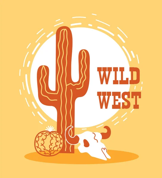 Paysage Désertique Américain Avec Cactus Crâne Taureau Arizona Désert Avec — Image vectorielle