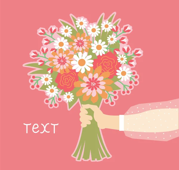 Vektorblumen Der Hand Frau Hand Mit Blumen Blumenstrauß Karte Hintergrund — Stockvektor