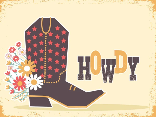 Vintage Cowboy Background Cowboy Boot Howdy Text Vector Howdy Text — Stock Vector