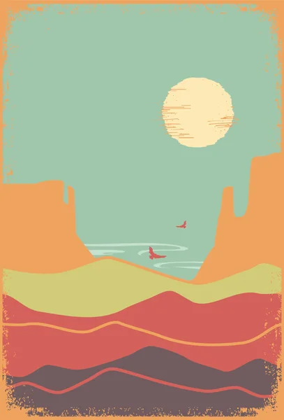 Американський Аризонський Пустельний Плакат Старій Паперовій Текстурі Ландшафт Вектора Горами — стоковий вектор