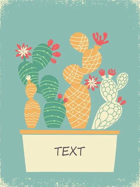 Cactussen Kaart Vintage Achtergrond Voor Tekst Uitnodigingen Vector Schattige Cactussen — Stockvector