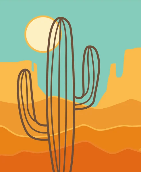 Американский Плакат Пустыни Аризоны Векторный Пейзаж Пустыни Кактусом Горами Солнцем Лицензионные Стоковые Векторы