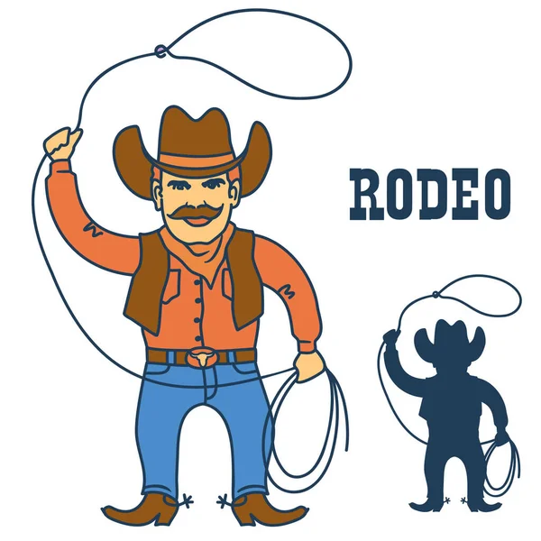 Cowboy Com Vetor Laço Isolado Branco Ilustração Ocidental Selvagem Homem —  Vetores de Stock