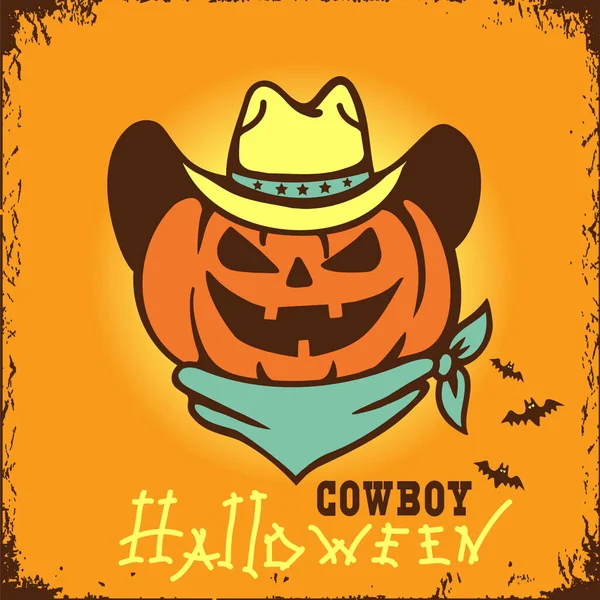 Feliz Halloween Cowboy Abóbora Com Chapéu Ocidental Bandanna Ilustração Vector — Vetor de Stock