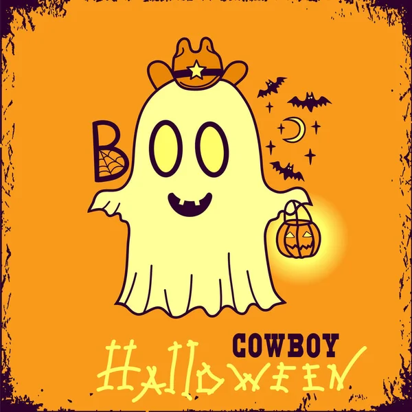 Halloween Bonito Grost Abóbora Cor Ilustração Vetor Engraçado Cartão Halloween — Vetor de Stock