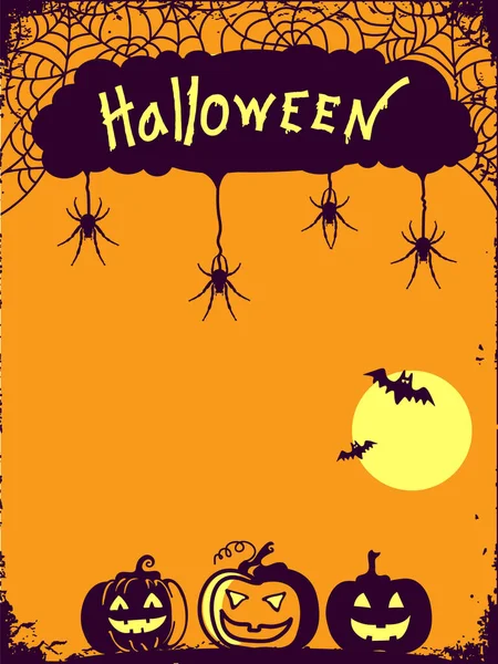 Happy Halloween Poster Background Web Spiders Pumpkins Vectort Halloween Illustration — Stock Vector