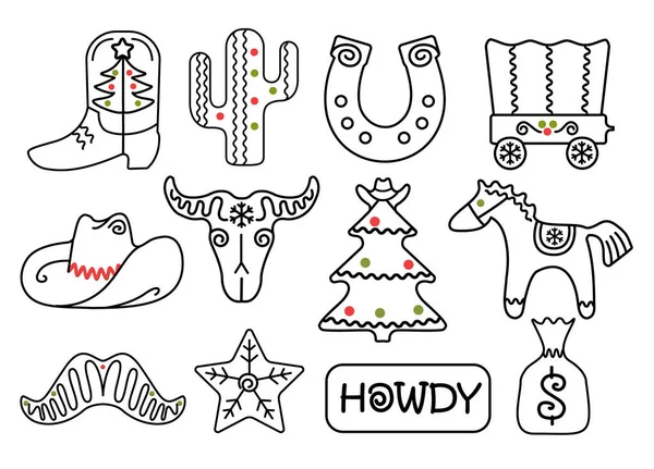 Cowboy Christmas Vector Clipart Illustration Isolated White Coloring Design Western — Stock Vector