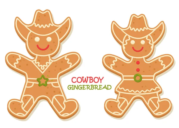 Cowboy Christmas Gingerbread Cookie Vector Clipart Illustration Isolated White Christmas — Stock Vector