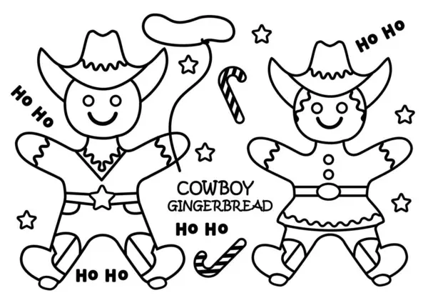 牛仔圣诞姜饼向量图 在白色上分离 用于着色 圣诞姜饼女牛仔西式圣诞烘焙饼干 — 图库矢量图片#