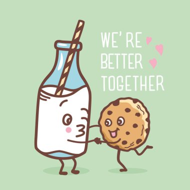 Çikolatalı kurabiyeler ve sütlü vektör el birlikte daha iyi çizdiğimiz metinle arka plan çizimi. Tatlı kurabiyeler çizgi film tarzında süte bayılır. Tatlı yemeği severim.