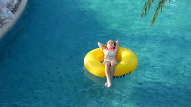 Girl Yellow Inflatable Ring Water Park — Stock Video