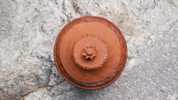 Velho Vaso Cerâmica Vista Jarro Cima — Vídeo de Stock