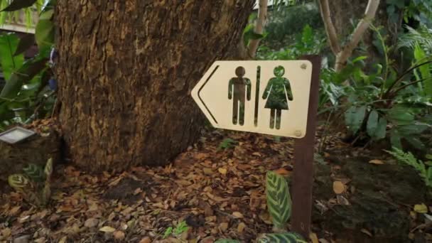 トイレへの訪問者を誘導する方向性の看板を備えたこのビデオで 植物園の緑豊かな不思議を簡単にナビゲートします — ストック動画