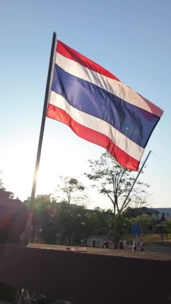 Beobachten Sie Die Thailändische Flagge Die Anmutig Sonnenlicht Weht Und — Stockvideo
