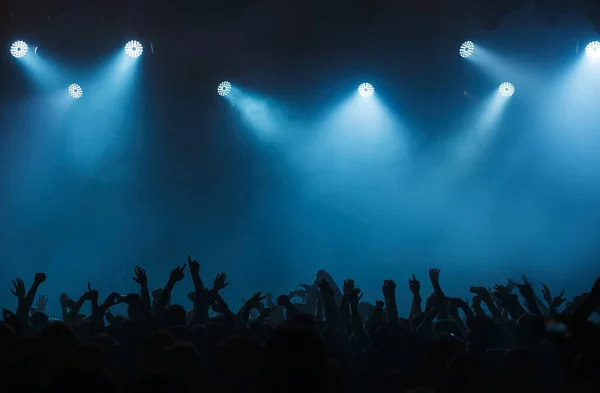 Achtergrond Met Concerthanden Behang Met Leeg Podium Muziekfestival Verlichte Scène — Stockfoto
