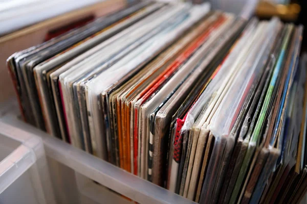 Doos Met Retro Vinylplaten Koop Prijs Koop Oude Klassieke Muziek — Stockfoto