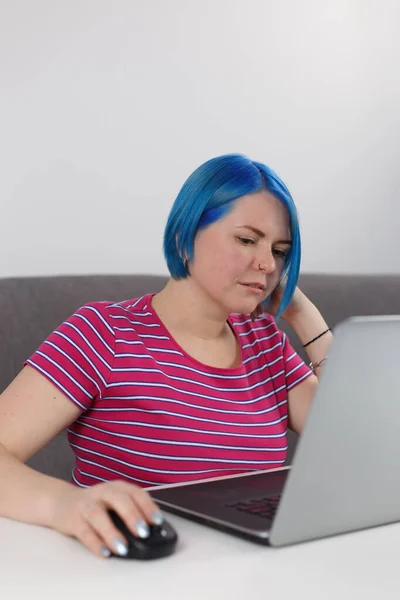 Young Adult Woman Studying Online Laptop Computer Millennial Female Person — Fotografia de Stock