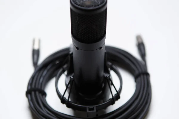 Professional Condenser Microphone Wire Close High Quality Audio Equipment Sound — Stok fotoğraf