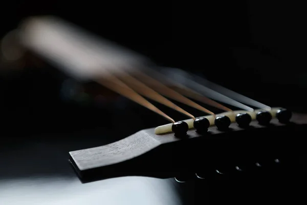 Black Acoustic Guitar Sadle Fixing Pegs Focus Professional Musical Instrument — Stock Photo, Image