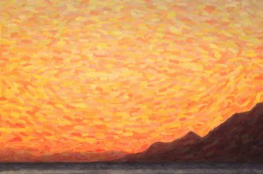 Croatia.Sun'Adriyatik Denizi kıyısında güzel gün batımı dağların üzerinden ufukta aşağı gider. Yaz tatili için egzotik Avrupa resort cruise. Tatil gezi için popüler seyahat hedef