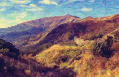 Orman ağaçları ve sonbahar mevsiminde güzel Karpat dağlarının tepelerini kaplayan yeşil çalılar. Avrupa 'da aktif turizm için seyahat noktası. Instagram klasik film filtresi