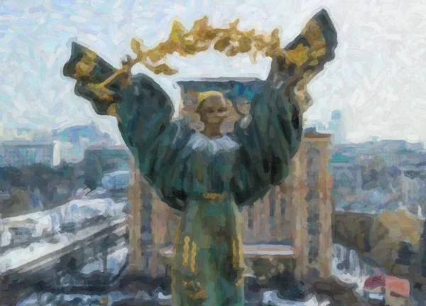 Kyiv Ukraine February 2018 Пам Ятник Незалежності Колоні Центрі Площі — стокове фото