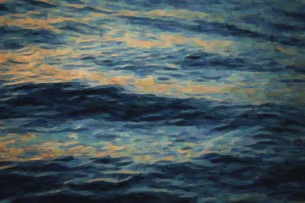 Watercolor painting of water ripple at sunset. Beautiful artistic background with Adriatic sea at dusk