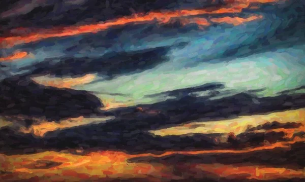 Pintura Aquarela Pôr Sol Dramático Céu Nublado — Fotografia de Stock