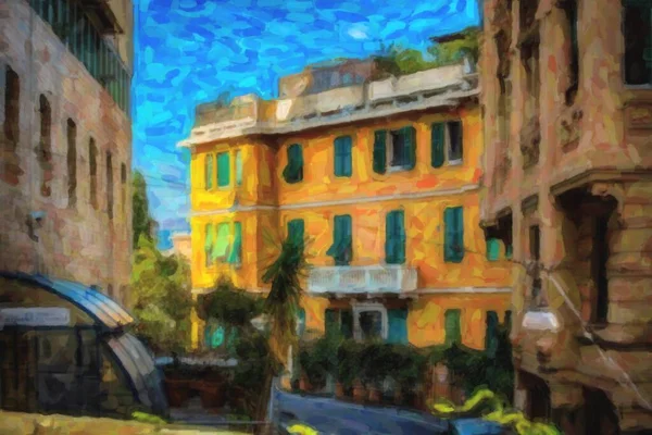 伦巴第亚热那瓦市意大利老旧住宅的水彩画 — 图库照片