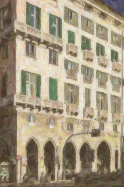 意大利热那亚 2018年10月12日 意大利老经典建筑 利古里亚的古代文艺复兴风格的房屋 文化旅游的热门旅游目的地 Instagram 复古薄膜过滤器 — 图库照片
