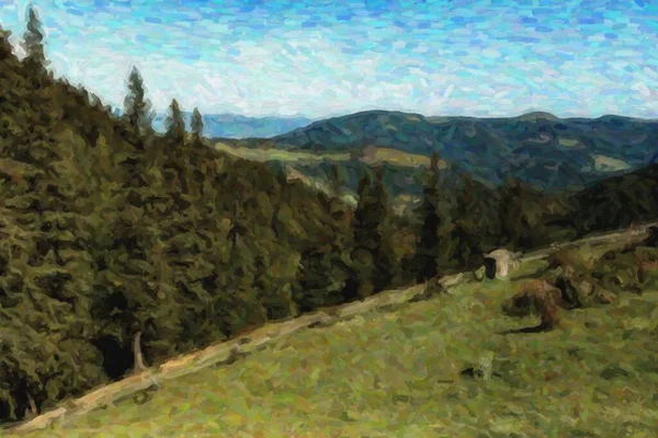 Schöner Grüner Wald Mit Tannen Und Blauem Himmel Hintergrund Karpaten — Stockfoto
