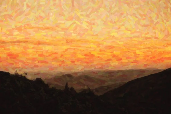 Φοβερό Πορτοκαλί Ηλιοβασίλεμα Ψηλά Στα Βουνά Όμορφο Ορεινό Πανόραμα Στο — Φωτογραφία Αρχείου