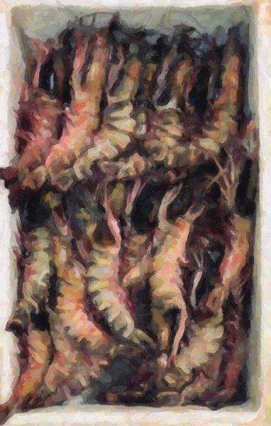 迪拜海鲜市场虾类水彩画 — 图库照片