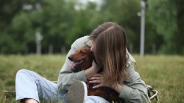 Loving owner taking care of a paralyzed dog in a wheelchair