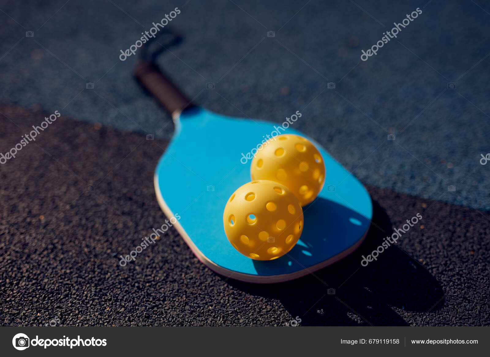 Paddle Racket Perforated Plastic Balls Pickleball Lying Court Stock Paddle Racket Perforated Plastic Balls Pickleball Lying Court Stock