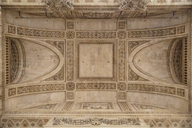 Pantheon 'un güzel tavanı, tüm tanrıların tapınağı, aşağıdan fotoğraflandı. PARIS - 29 Nisan, 2019