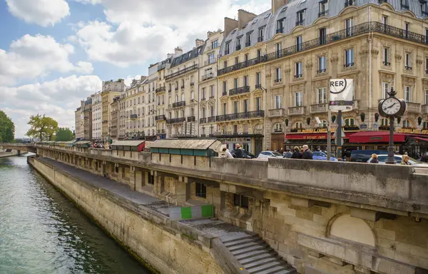 Seine River Waterfront Quai Saint Michel Center Paris April 2019 Stock Picture