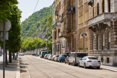 Buda 'daki sokak manzarası şehrin bir parçası. Budapeşte, Macaristan - 7 Mayıs 2019