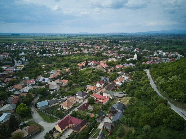 Small rural town near Palanok castle in Western Ukraine - 8 May, 2019
