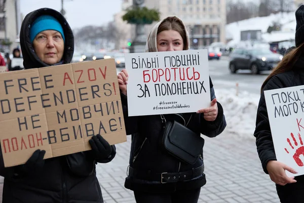 Fredlig Demonstration Organiserad Släktingar Till Azovstal Försvarare Maidan Square Folk — Stockfoto
