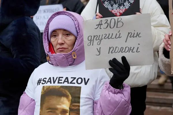 Fredlig Demonstration Anordnad Anhöriga Till Azovstal Försvarare Kiev City Council — Stockfoto