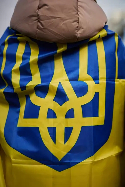 Ukrayna Nın Ulusal Bayrağını Taşıyan Kişi Halka Açık Bir Gösteride — Stok fotoğraf