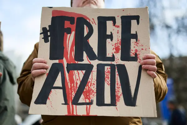 stock image Person holds a banner 