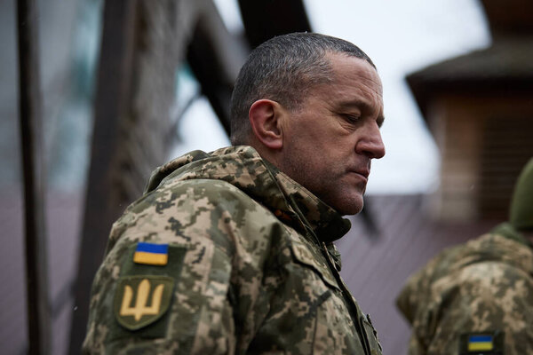 Portrait of Ukrainian soldier on t a ceremony on the Day of the Heroes of the Heavenly Hundred. Kyiv - 20 February, 2024