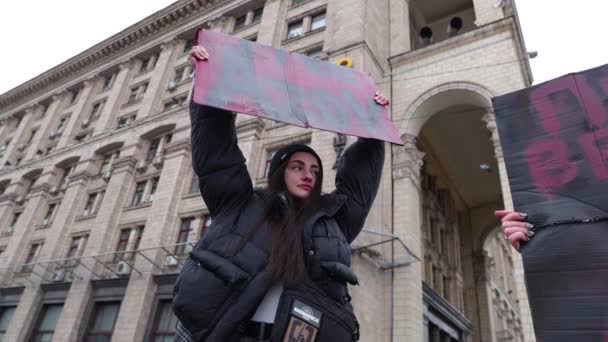 Stendardo Femminile Ucraino Azov Libero Raduno Pubblico Kiev Febbraio 2024 — Video Stock