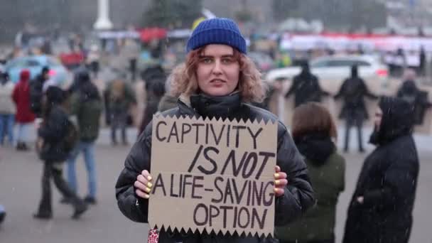 2024年2月18日 在基辅独立广场 Maydan 举行的和平示威活动中 人们展示了一面横幅 吸引力不是一种拯救谎言的选择 — 图库视频影像