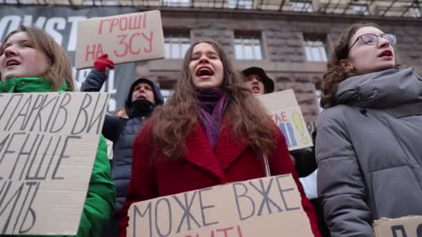 Junge Ukrainische Aktivisten Skandierten Bei Einer Friedlichen Demonstration Vor Dem — Stockvideo