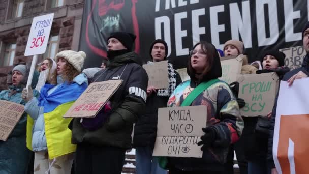 Ukrainian Activists Chant Government Work Rally Corruption Kyiv February 2024 — Stock Video